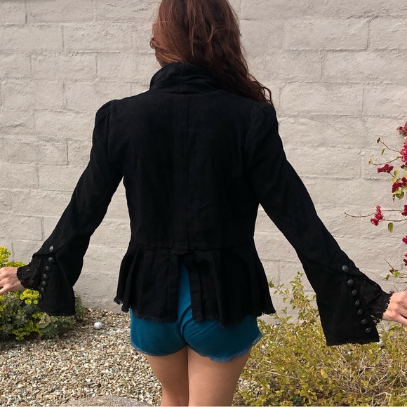 Free People corduroy and lace long bell sleeve peplum jacket military buttons - Picture 8 of 16